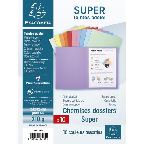 [235550] EXACOMPTA Paquet de 10 chemises SUPER 250 en carte 210 grammes coloris assortis