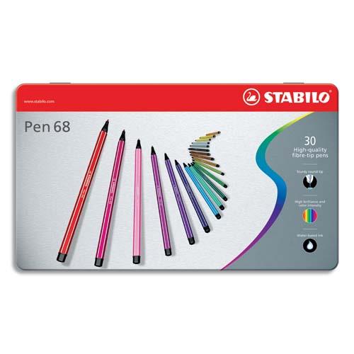 [250868] STABILO Pen 68 feutre de dessin pointe moyenne - Boîte métal de 30 feutres - Coloris assortis