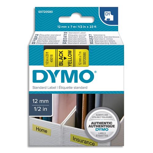 [253260] DYMO Ruban D1 Noir/Jaune12MMX7M pour 1000/1000+/2000/3500/4500/5000/5519