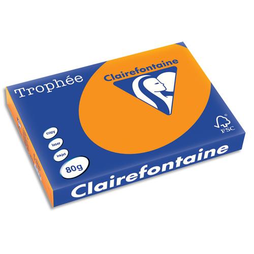 [267244] CLAIREFONTAINE Ramette de 500 feuilles papier couleur TROPHEE 80 grammes format A3 Orange vif 1762