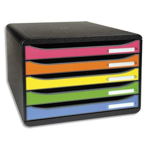 [273830] EXACOMPTA Module de classement 5 tiroirs BIG BOX. Coloris Noir/multicolore. Dim : L27 x H27,1 x P35,5 cm
