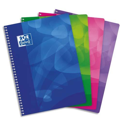 [275648] OXFORD Cahier spirale Lagoon A4 160 pages 90g 5x5. Couverture polypro assorties
