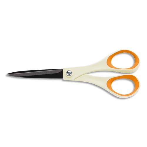 [277046] FISKARS Ciseau avec lame titane et revêtement non collant, longueur 18cm, ambidextre Blanc/Orange