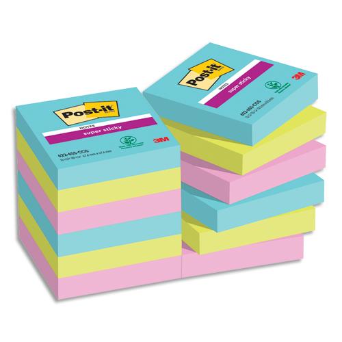 [281101] POST-IT Lot de 12 blocs notes Super Sticky POST-IT® Collection COSMIC 47,6x47,6 mm, 90 feuilles.