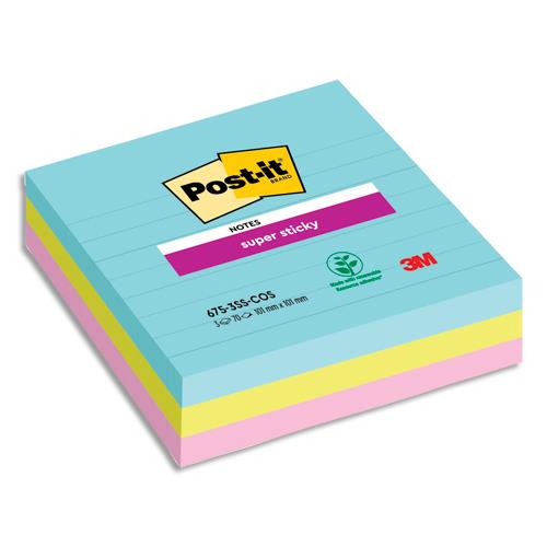 [281243] POST-IT Lots de 3 blocs Notes Super Sticky POST-IT® COSMIC 70 feuilles 101 x 101 mm