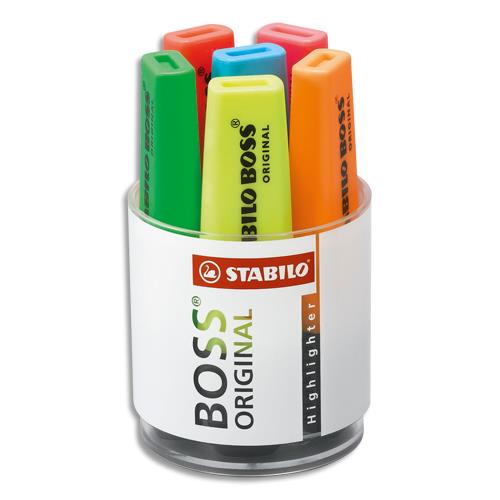 [047577] STABILO BOSS ORIGINAL surligneur pointe biseautée - Pot de 6 surligneurs fluo - Coloris assortis