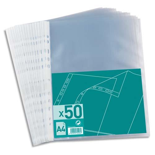 [286522] Sachet de 50 pochettes perforées en polypropylène grainé 4/100. Format A4, 11 trous.