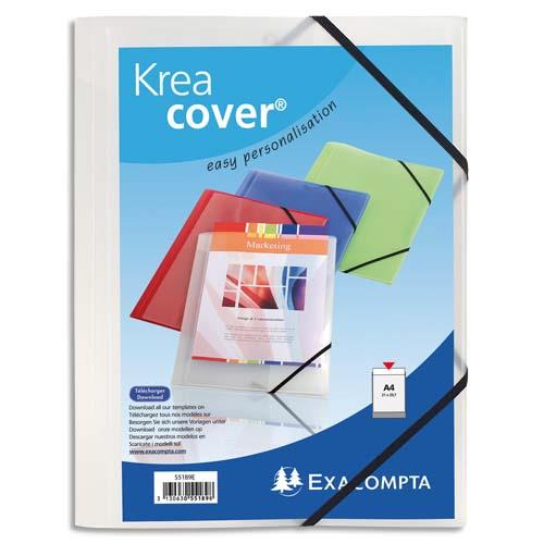 [291025] EXACOMPTA Chemise personnalisable 1 face à élastique polypro KREACOVER coloris Blanc transparent