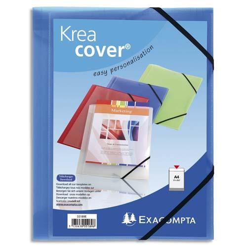 [291033] EXACOMPTA Chemise personnalisable 1 face à élastique polypro KREACOVER coloris Bleu transparent