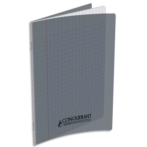 [292369] CONQUERANT C9 Cahier piqûre 17x22cm 48 pages 90g grands carreaux Seyès. Couverture polypropylène Gris