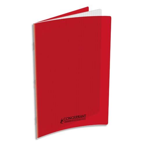 [293454] CONQUERANT C9 Cahier piqûre 21x29,7cm 48 pages 90g grands carreaux Seyès. Couverture polypropylène Rouge