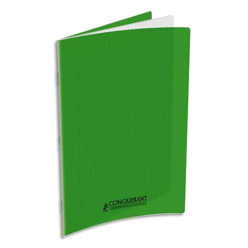 [293462] CONQUERANT C9 Cahier piqûre 21x29,7cm 48 pages 90g grands carreaux Seyès. Couverture polypropylène Vert