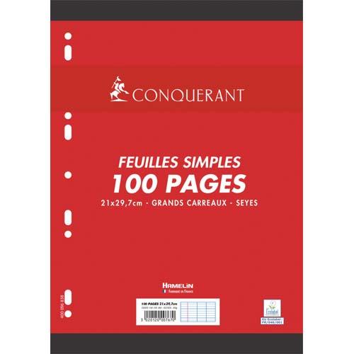 [294601] CONQUERANT C7 Feuillets mobiles 21x29,7 cm 100 pages grands carreaux Blancs 80g - Sous étuis