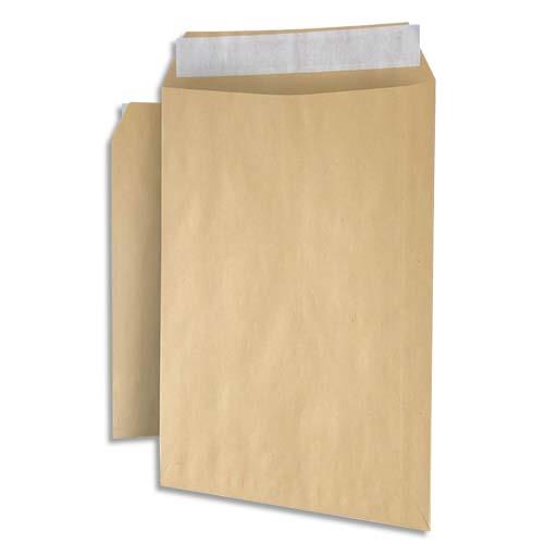 [298243] Paquet de 250 pochettes plates kraft brun recyclé 90g, C5 : 162x229mm. Autoadhésive