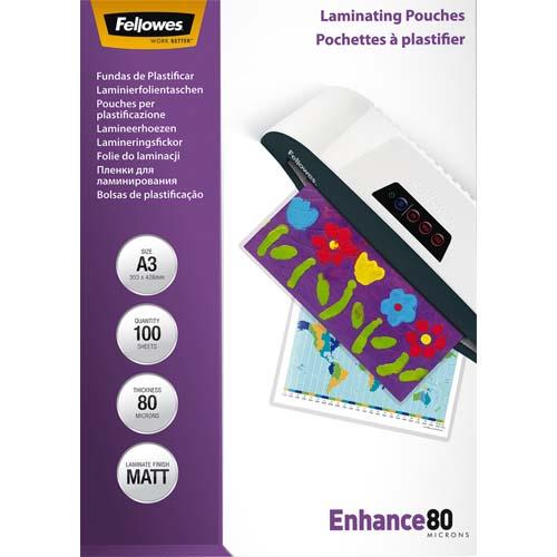 [298421] FELLOWES Pack de 100 pochettes A3 80 microns Mat 5452003