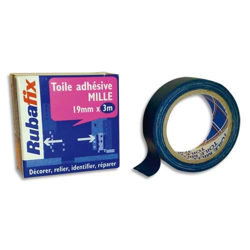 [054186] RUBAFIX Toile adhésive MILLE, plastifiée et imperméable, rouleau de 19mmx 3m Bleu