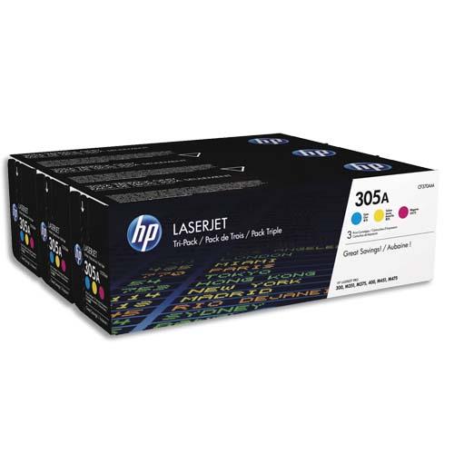 [312726] HP 305A CF370AM Pack 3 Toners Cyan Magenta Jaune Authentiques HP Color LaserJet Pro M351/M375/M451/M475 (dont eco-taxe de 0,35 €)