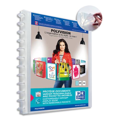 [062603] OXFORD Protège-documents VARIOZIP Polyvision 40 vues, 20 pochettes amovibles. En polypropylène. Incolore