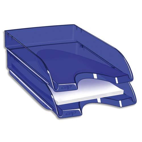 [349860] CEP Corbeille à courrier Happy Bleu électrique transparent. Dimensions : L34,5 x H6,4 x P26 cm