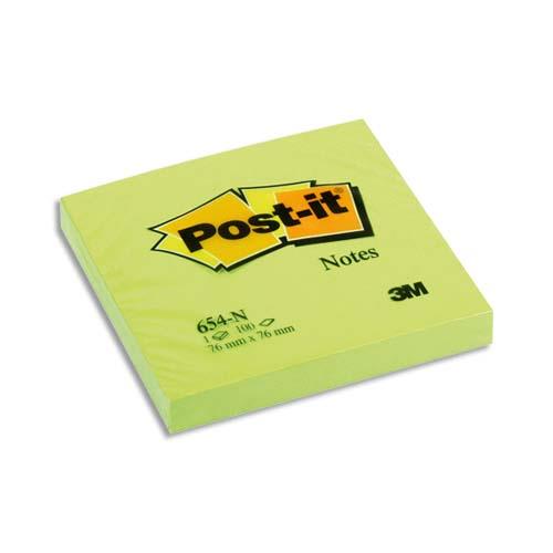 [354279] POST-IT Bloc néon repositionnable de 100 feuilles 76 x 76 mm Vert 654NG