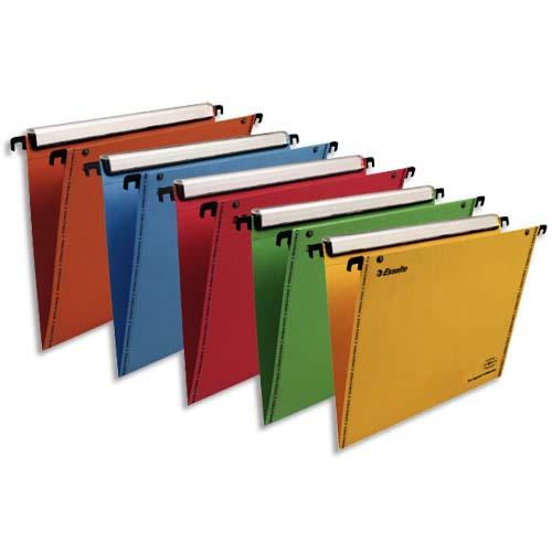 [358888] ESSELTE Paquet 10 dossiers suspendus VMG TIROIR en kraft 240g. Fond V, bouton-pression. Coloris assortis