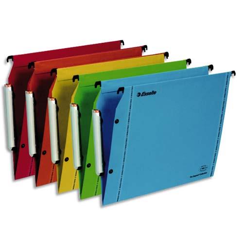 [358902] ESSELTE Paquet 10 dossiers suspendus LMG ARMOIRE en kraft 240g. Fond V, bouton-pression. Coloris assortis