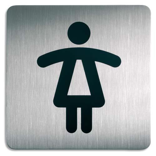 [359395] DURABLE Plaque Picto carré Toilettes Femmes en acier brossé inoxydable - 15 x 15 cm - Argent métallisé
