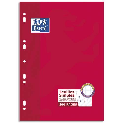 [372343] OXFORD Etui 200 copies simples 90g perforées Blanches grand format A4 grands carreaux Seyès