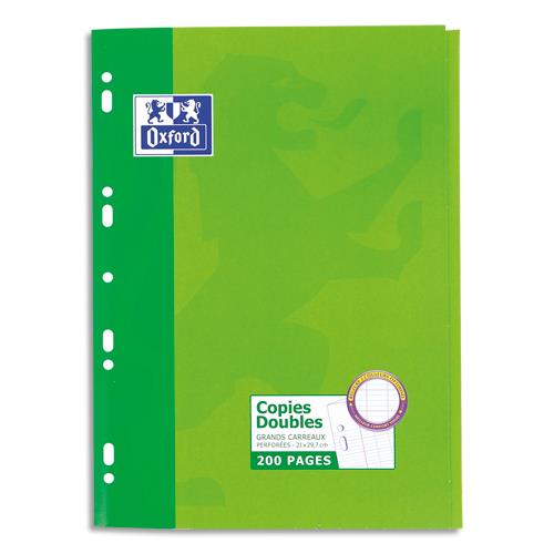 [372408] OXFORD Etui 200 copies doubles 90g perforées Blanches grand format A4 grands carreaux Seyès