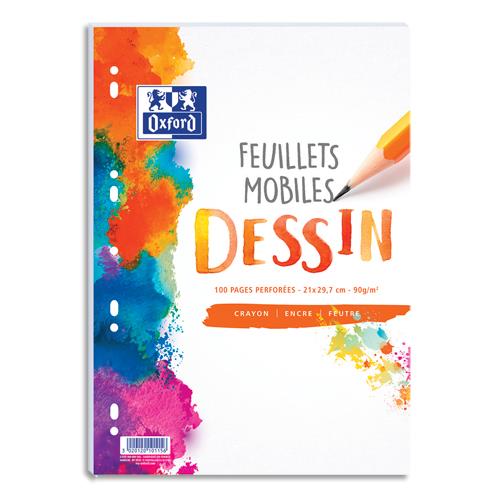 [373375] OXFORD Feuillets Mobiles Perforés dessin OXFORD SCHOOL A4 100 pages 90g Uni Blanc Sous Film