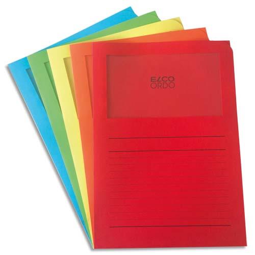 [373561] ELBA Paquet de 10 pochettes coins ELCO ORDO format 22x31cm à fenêtre 120g. Coloris assortis 5 couleurs