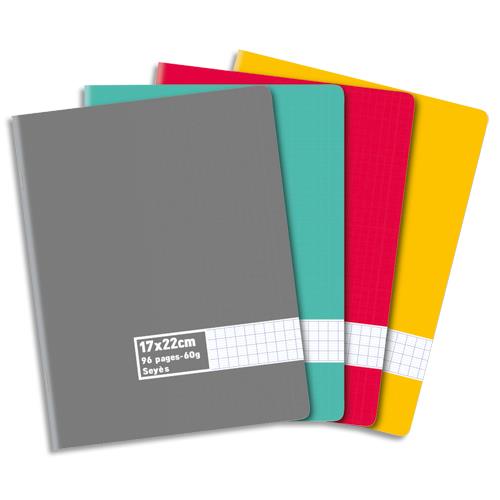 [375025] Cahier piqûre 17x22 96 pages grands carreaux Seyès 60g. Couverture carte assortie
