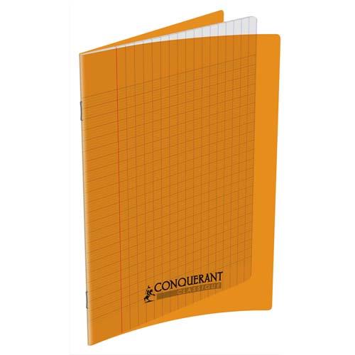 [375066] CONQUERANT C9 Cahier piqûre 17x22cm 48 pages 90g grands carreaux Seyès. Couverture polypropylène Orange