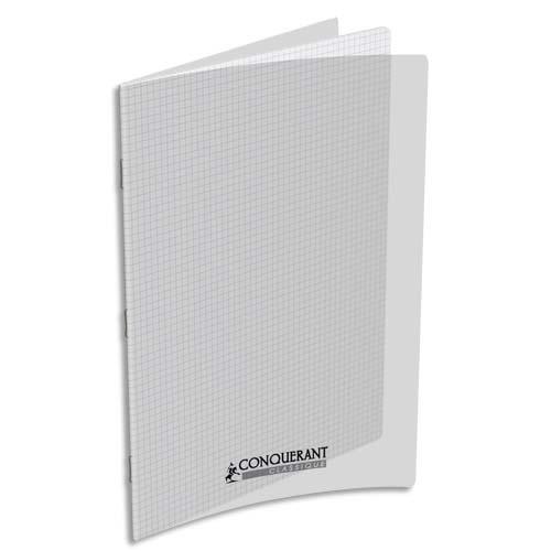 [375090] CONQUERANT C9 Cahier piqûre 24x32cm 48 pages 90g quadrillé 5x5. Couverture polypropylène incolore