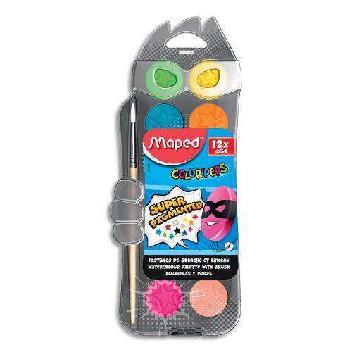 [377120] MAPED Boîte de 12 pastilles 30 mm de gouache ultralavable COLOR'PEPS