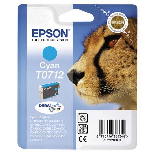 [377177] EPSON Cartouche Jet d'Encre DURABrite Ultra Cyan ''Guépard'' (T0712) - C13T07124012 (dont eco-taxe de 0,01 €)