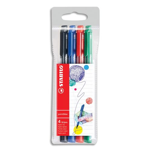 [377856] STABILO pointMax stylo-feutre pointe moyenne - Pochette de 4 stylos-feutres - Noir/Bleu/Rouge/Vert