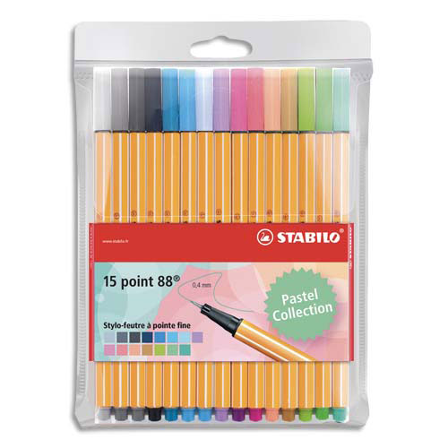 [378452] STABILO Etui de 15 stylos-feutres Point 88 Pastellove. Pointe fine (0,4 mm). Coloris assortis