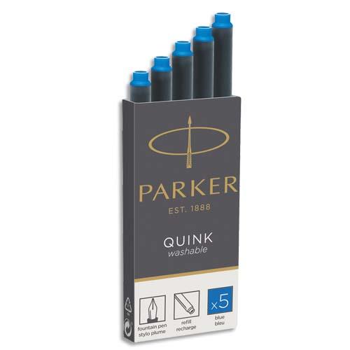 [380236] PARKER Etui de 5 cartouches longues QUINK encre Noire. En blister.