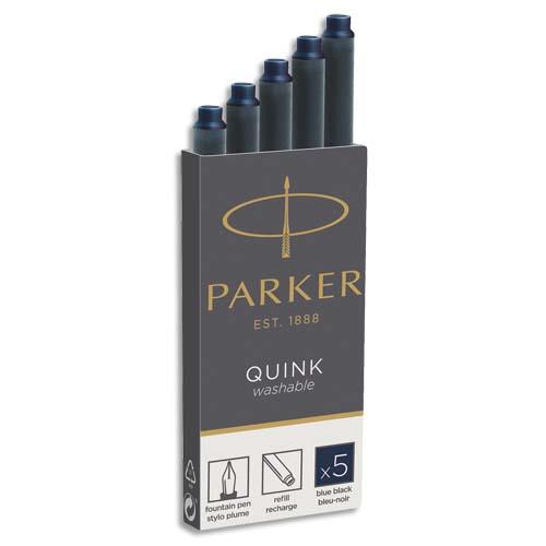 [380237] PARKER Etui de 5 cartouches longues QUINK encre Bleue effaçable. En blister.
