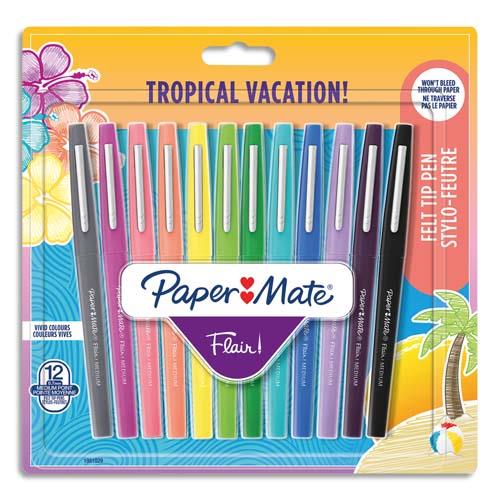 [380362] PAPERMATE Pochette de 12 Stylos feutres Flair Original Tropical, pointe 0,4mm