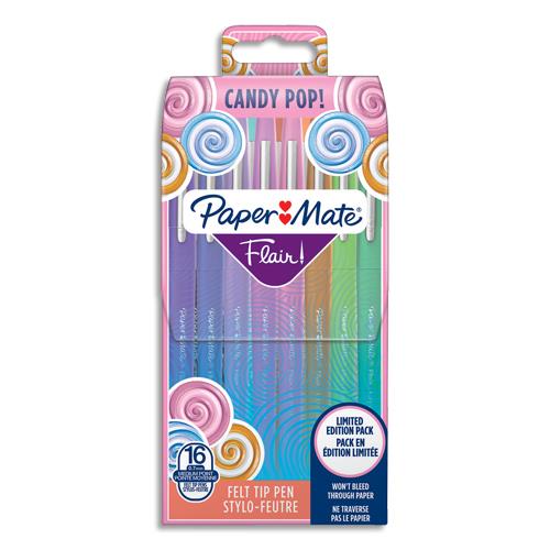[380367] PAPERMATE Pochette de 16 Stylos feutres Flair Original Candy Pop, pointe 0,4mm