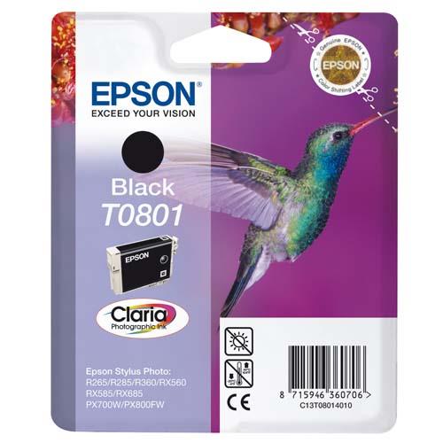 [381733] EPSON Cartouche Jet d'Encre Claria Noir ''Colibri'' (T0801) - C13T08014011 (dont eco-taxe de 0,01 €)