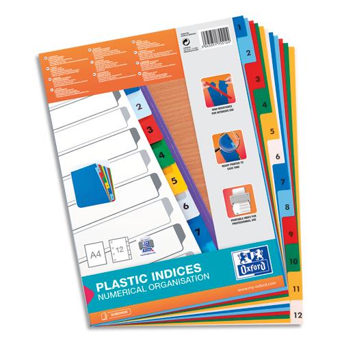 [068289] OXFORD Intercalaire numérique 12 positions en polypropylène 12/100e. Format A4. Coloris assortis