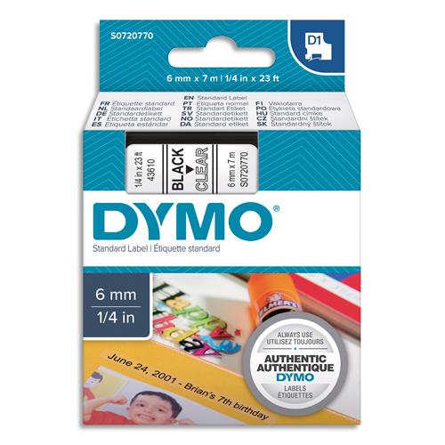 [382544] DYMO Ruban D1 Noir/transparent 6MMX7M pour 1000/1000+/2000/3500/4500/5000/5500
