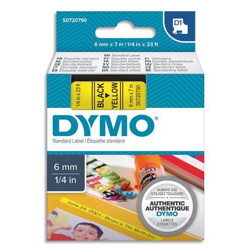 [382560] DYMO Ruban D1 Noir/Jaune 6MMX7M pour 1000/1000+/2000/3500/4500/5000/5502