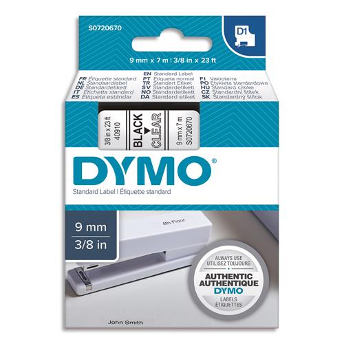 [382579] DYMO Ruban D1 Noir/transparent 9MMX7M pour 1000/1000+/2000/3500/4500/5000/5503
