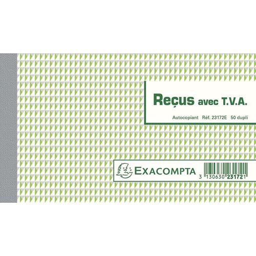 [383077] EXACOMPTA Manifold Reçus avec T.V.A 10,5x18cm - 50 feuillets dupli autocopiants