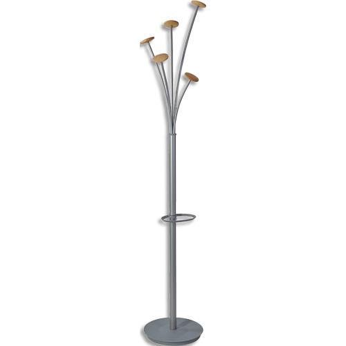[075568] ALBA Portemanteau FESTIVAL 5 patères, porte-parapluie. Base lestée. Montage sans outil. Gris métal/Bois (dont eco-taxe mobilier de 1,01 €)