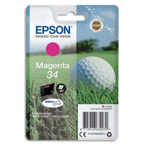 [383681] EPSON Cartouche Jet d'Encre DURABrite Ultra Magenta ''Balle de Golf'' 34 (T3463) - C13T34634010 (dont eco-taxe de 0,01 €)